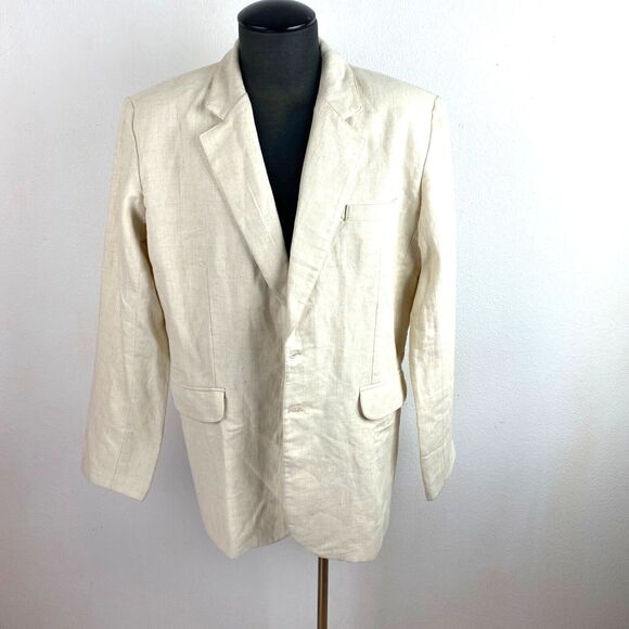 Island Importer Mens Natural Linen Blazer Jacket Monaco 44 Reg Two Button NWT - Picture 1 of 12